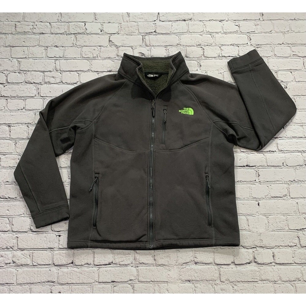 The North Face Jacket Men's Large Dark Gray And Green Zip Up Fleece Hiking